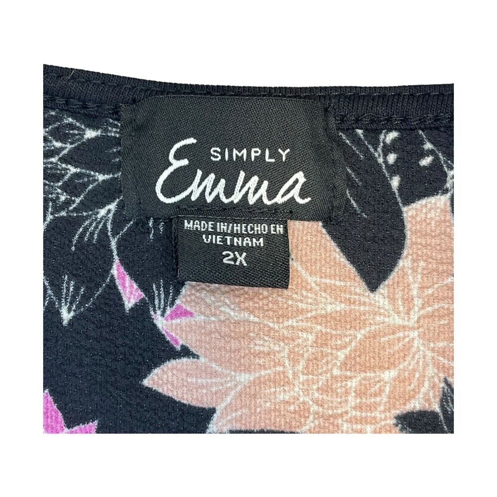 Simply Emma Mix Media Top Women's 2X Black Floral Zipper Long Sleeve Pullover - Picture 3 of 7